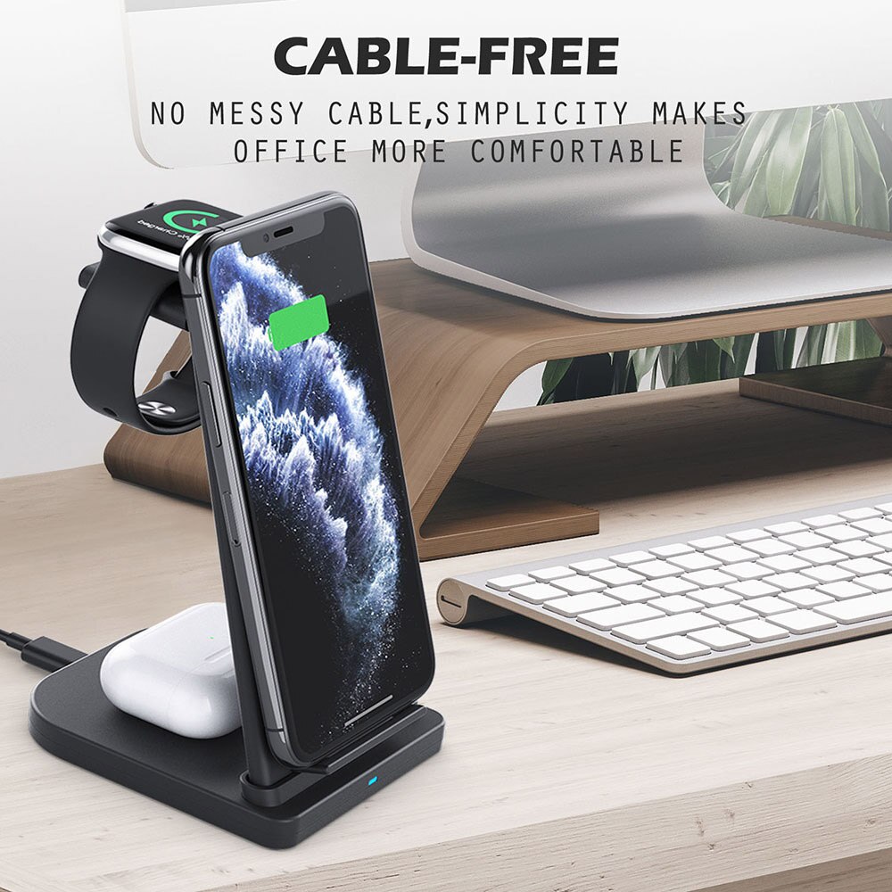 FDGAO Qi 15W Fast Charge 3 In 1 Wireless Charger Station Dock Stand For iPhone 11 XS XR X 8 Apple Watch SE 6 5 4 3 Airpods Pro