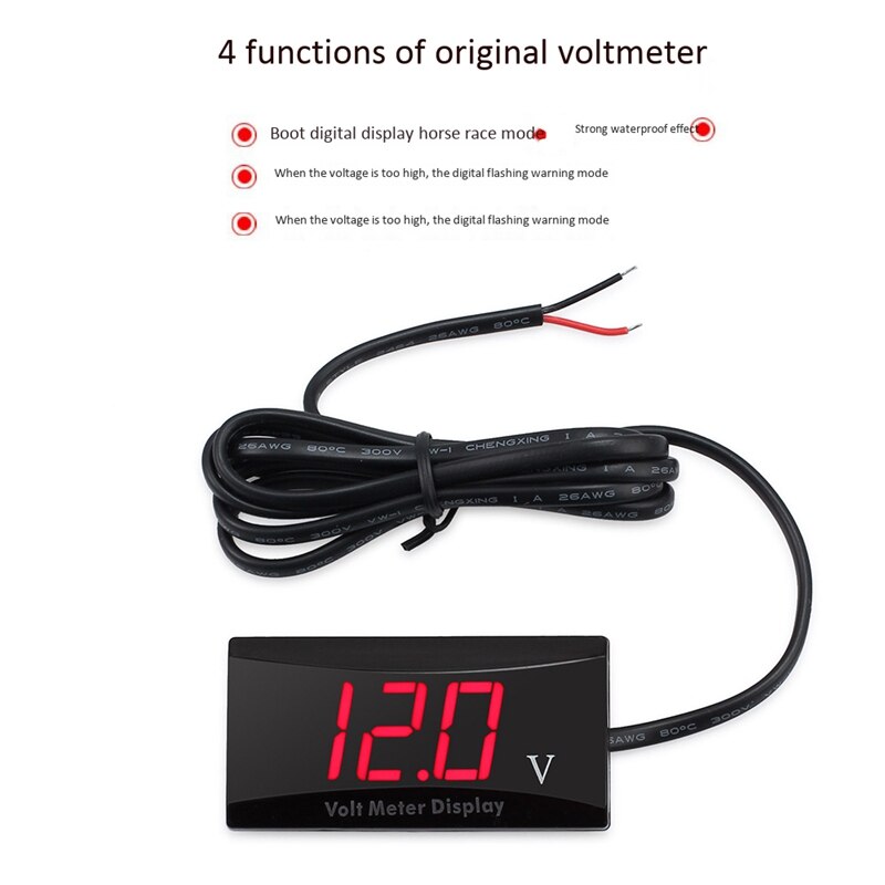 Led à prova dwaterproof água display digital voltímetro multi-função de teste de bateria de carro e motocicleta voltímetro reequipado