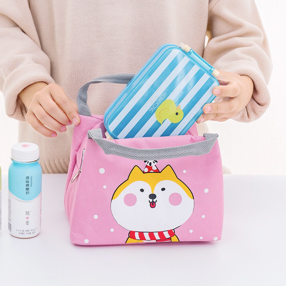 Cartoon Portable Student Insulation Pack Fox Pattern Baby Food Thermos Bag Milk Bottle Pouch Children's Lunch Box Tote