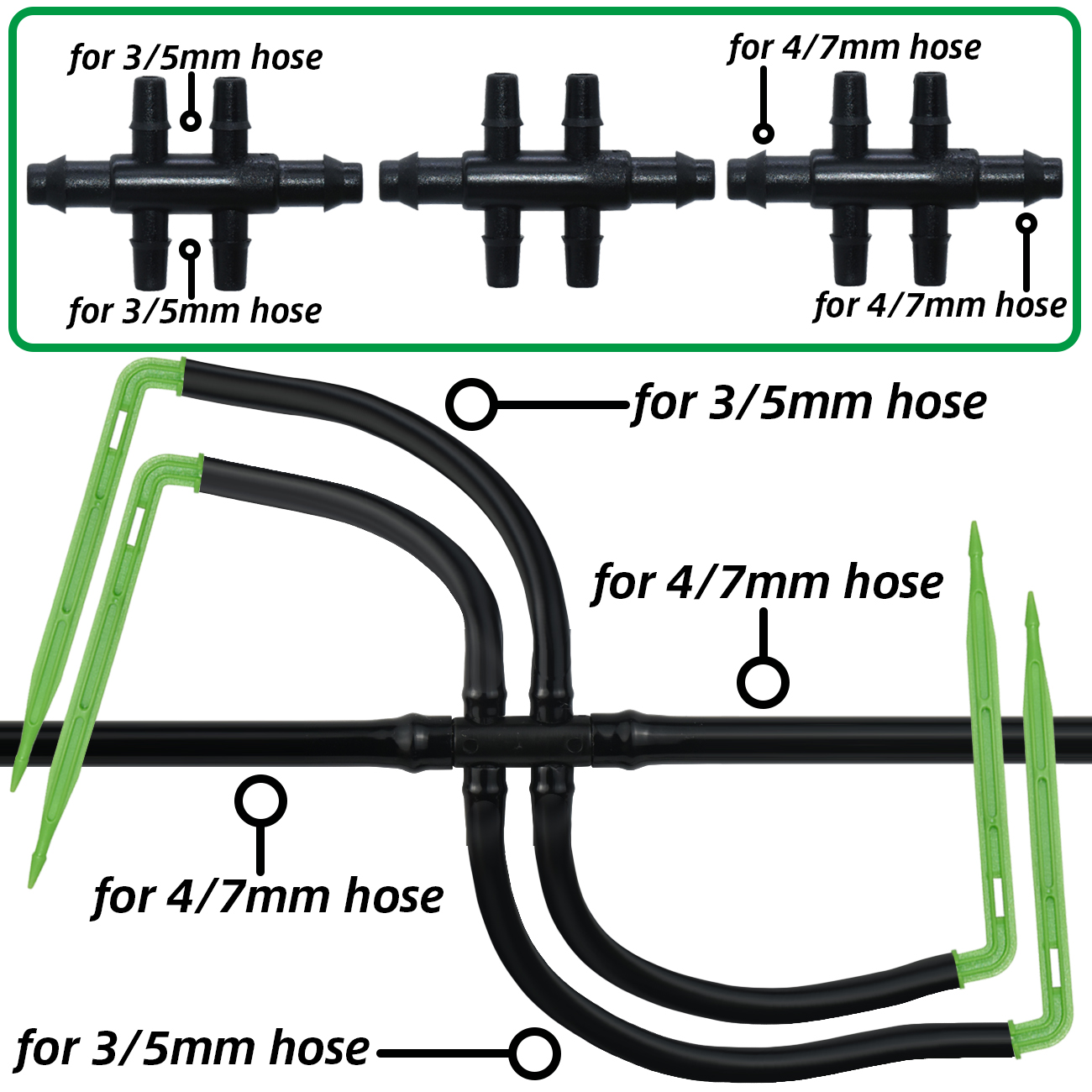 Sprycle Kit de sistema de riego automático para jardín, gotero de riego por goteo, manguera de 4/7mm a 3/5mm, para plantas, bonsái, balcón