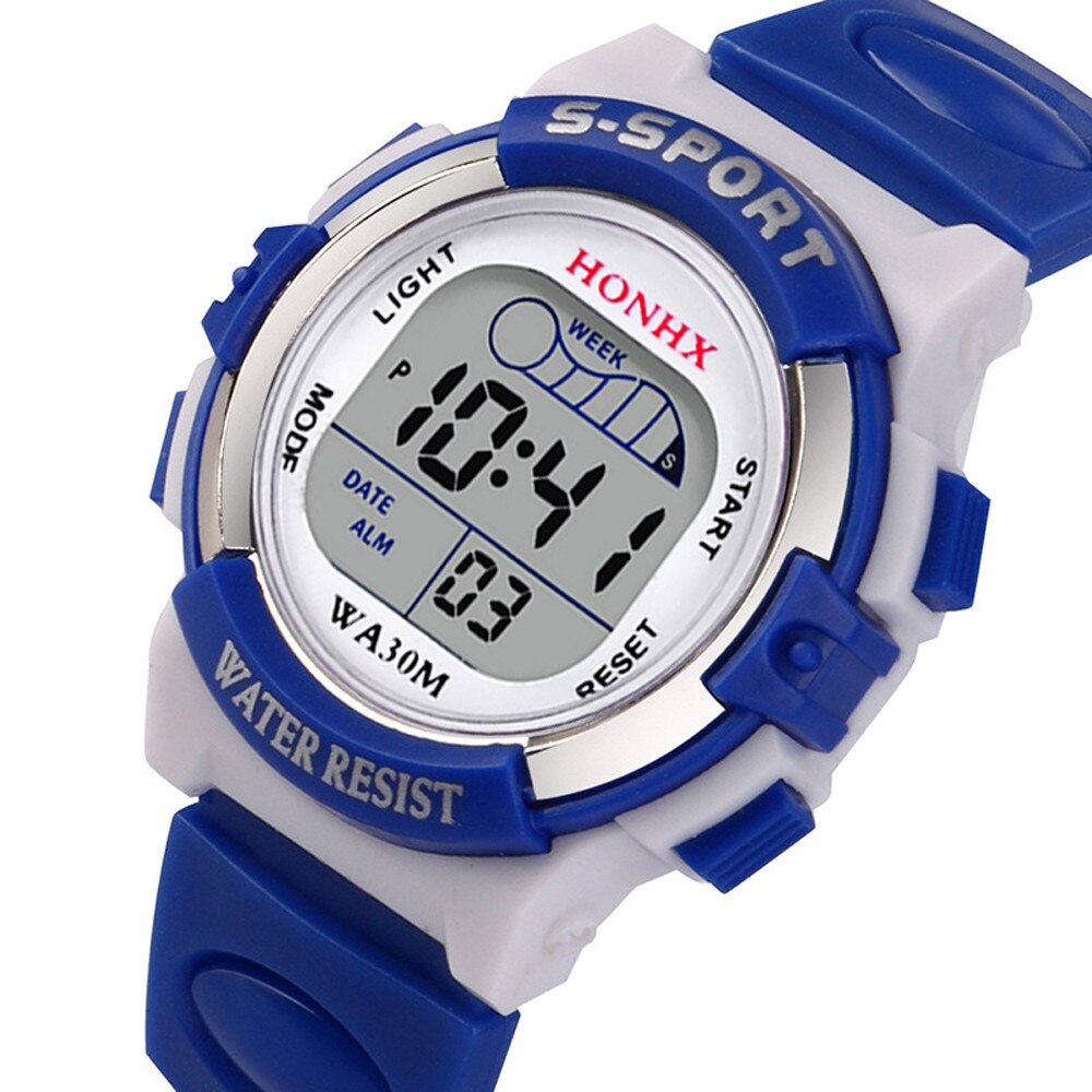 Kinderen Jongens Digitale Sport Horloge Kinderen Datum Horloge 4 kleuren W