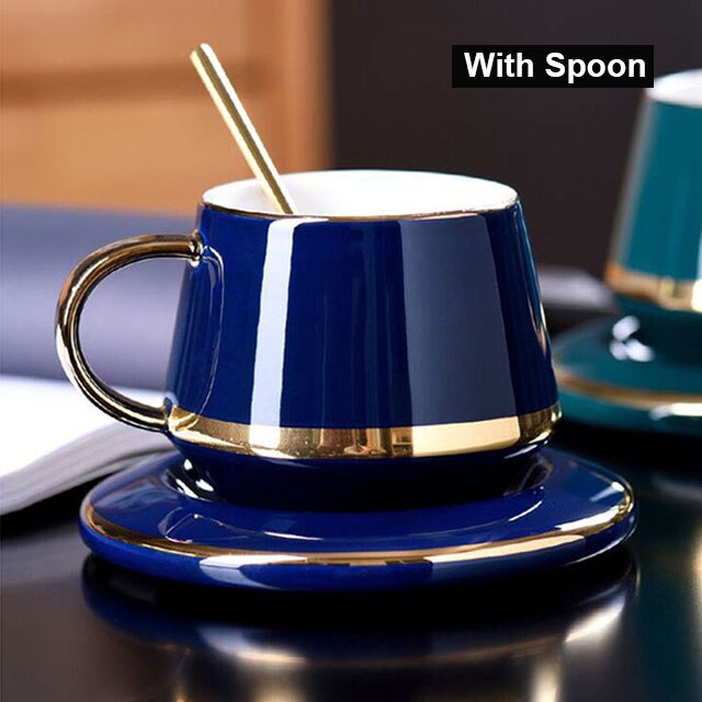 YeFine 180ML Ceramic Tea Cup Set Coffee Cups and Saucer European Style Breakfast Milk Cup Home Office Teacup Porcelain Drinkware: Blue