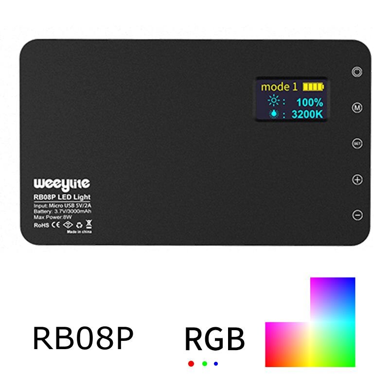 Weeylite rb08p rgb 2500k-8500k mini vídeo led luz de preenchimento portátil bateria embutida para estúdio de câmera de foto