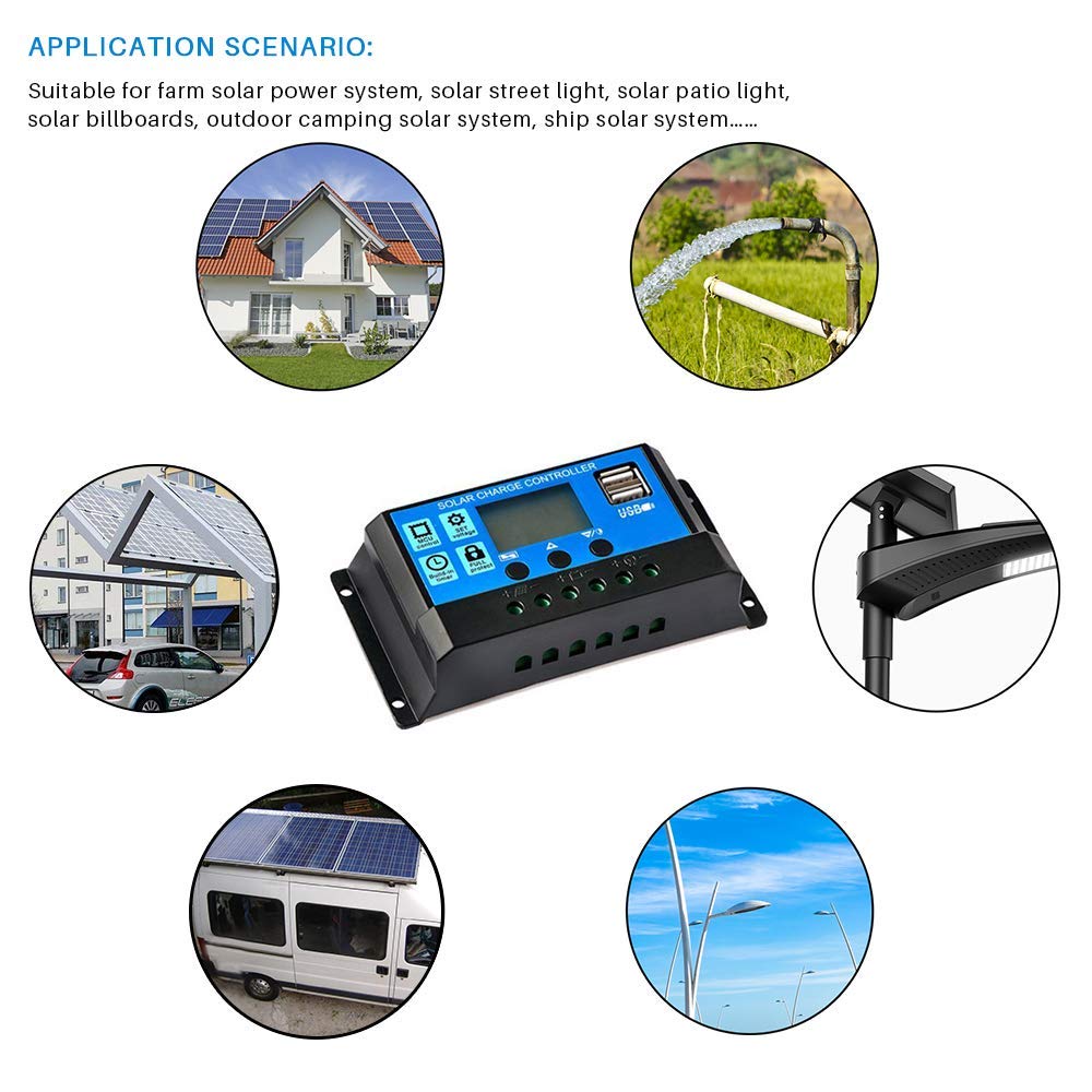 Aurinkopaneelien lataussäädin 12v 24v 50a 40a 30a 20a automaattinen aurinkopaneelinohjaimen säädin yleinen usb 5v -lataus -lcd -näyttö