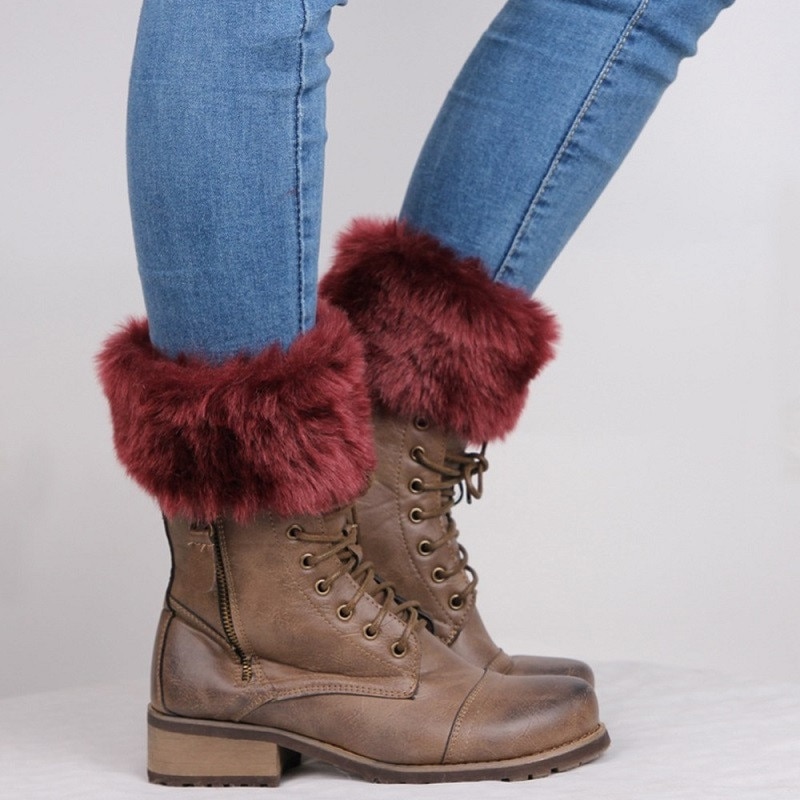 1 par kvinder vinter benvarmere dame hæklet strik pels trim ben støvle sokker toppers manchetter