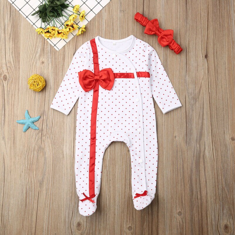 Weihnachten Neugeborene Baby Mädchen Jungen Kleidung Set Strampler Stirnband Weihnachten Geburtstag