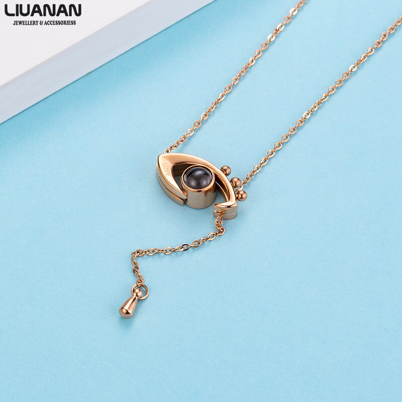 Rose Goud 100 talen I love u Projectie Hanger Ketting Oog Vorm Romantische Liefde Geheugen Bruiloft Ketting