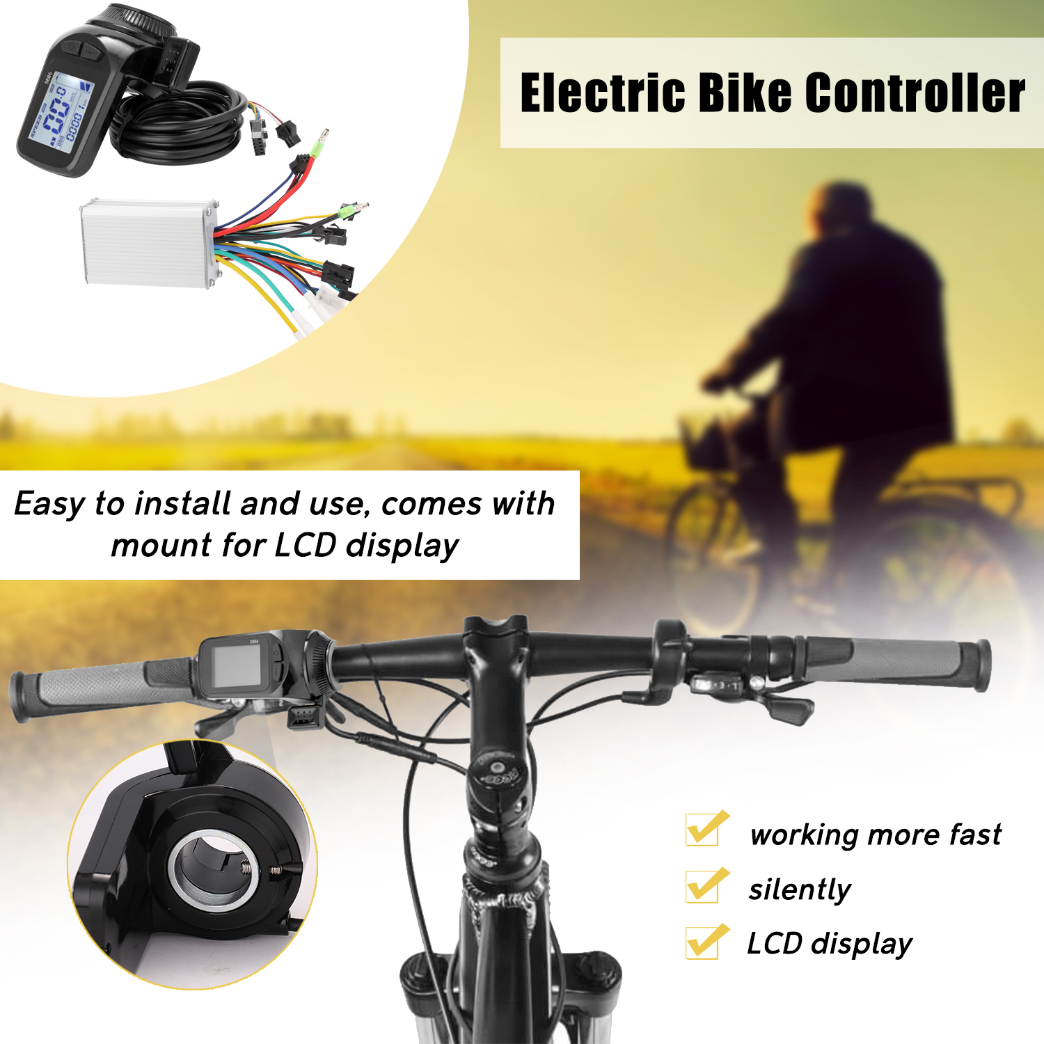 Electric Bicycles Scooter Brushless Controller Kit 24V-48V/36V-60V 350W Motor Brushless Controller LCD Display Panel