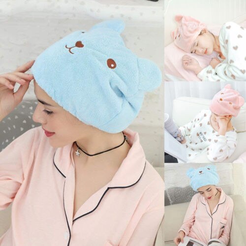 Simpatico Orso Cuffia per la doccia in microfibra morbido Dei Capelli del cotone Avvolgere un Asciugamano in Microfibra Tappi Orso