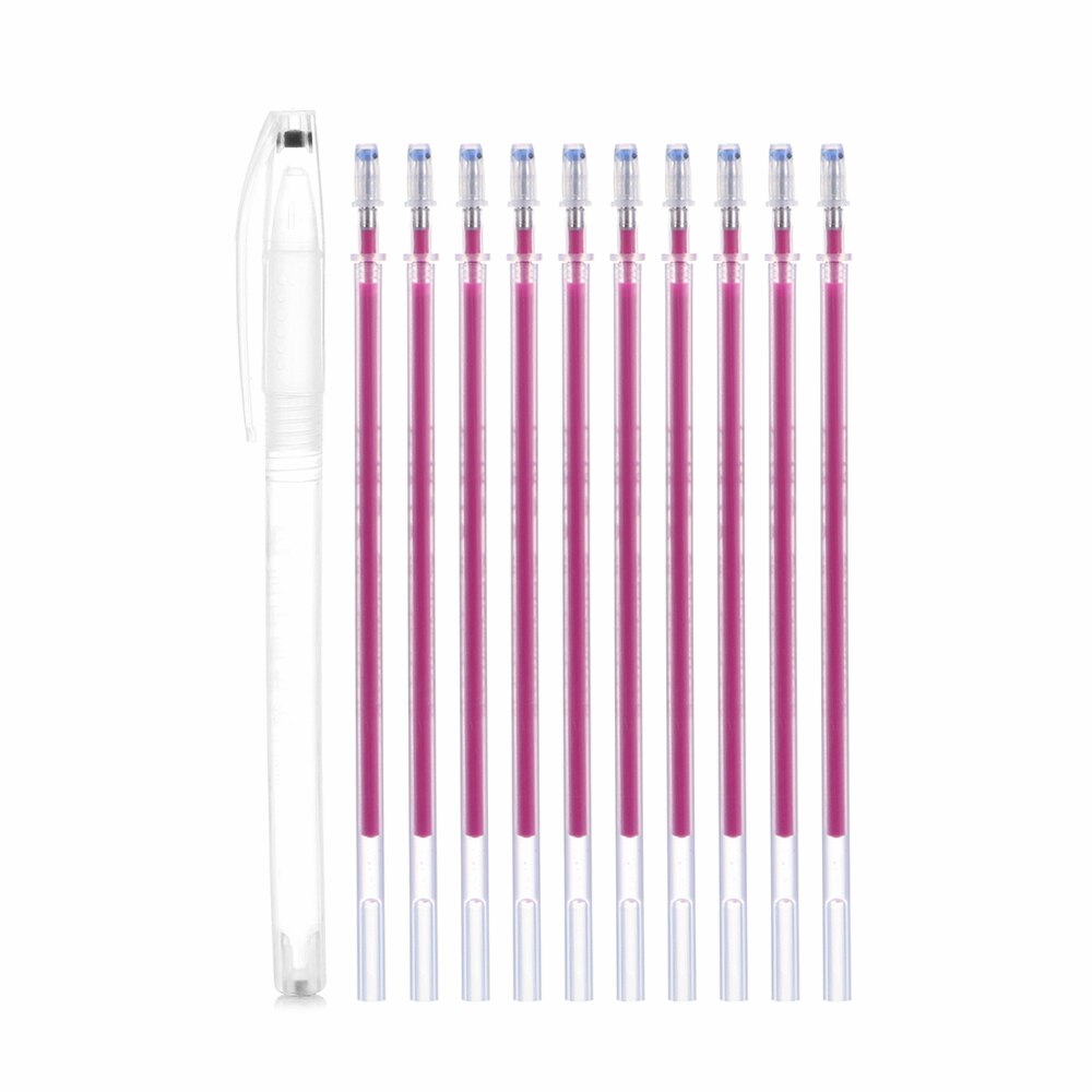 Bolígrafo de borrado por calor, rotulador de tela que desaparece a alta temperatura, recargas para confección de tela, herramientas de costura de cuero PU, 1 ud., 10 Uds.: Rose red