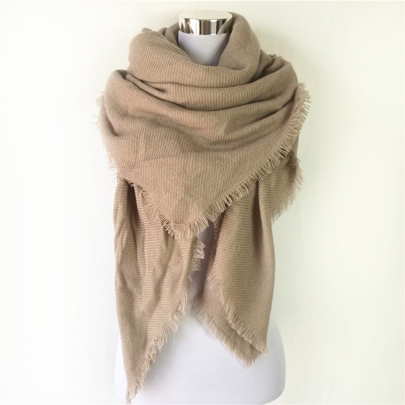 Vinter mærke ensfarvet cashmere kvinder tørklæde stor størrelse tæppe dame uld tørklæder firkantet sjal billig: Kamel