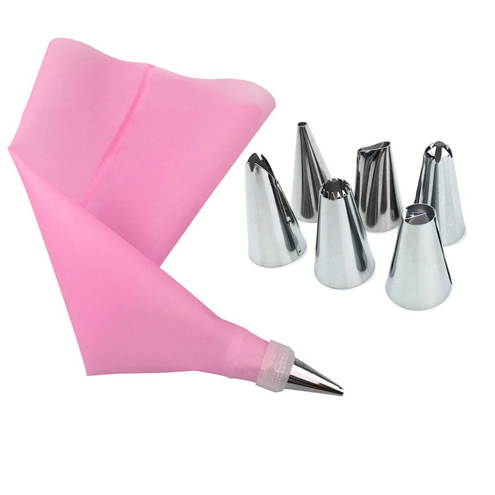 8 Pcs Pastry Nozzles Icing Piping Tip Set + Tas Converter Rvs Keuken Bakken Cake Decorating Gereedschap: Pink Pastry Kit