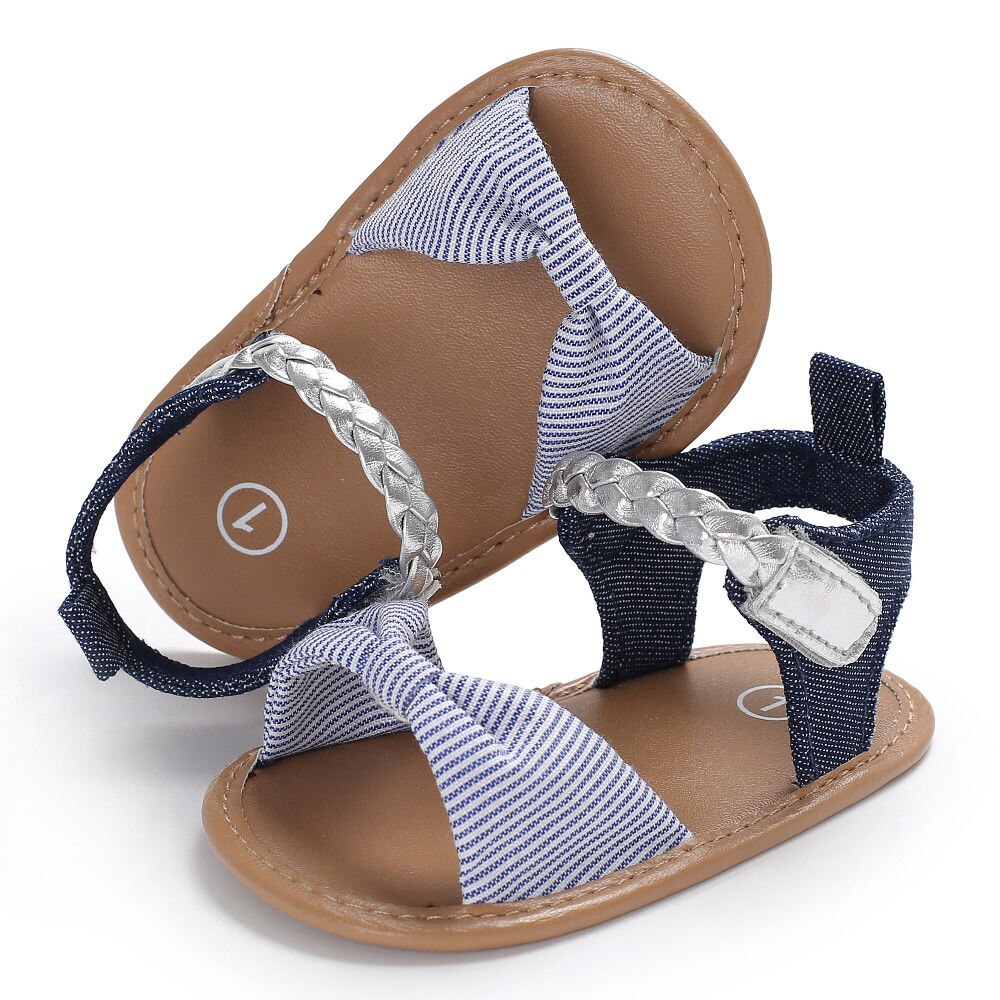 Peuter Meisje Baby Baby Boog-Knoop Sandalen Zomer Canvas Mocassin Schoenen Prewalker Gevlochten Schoenveter Denim Schoenen