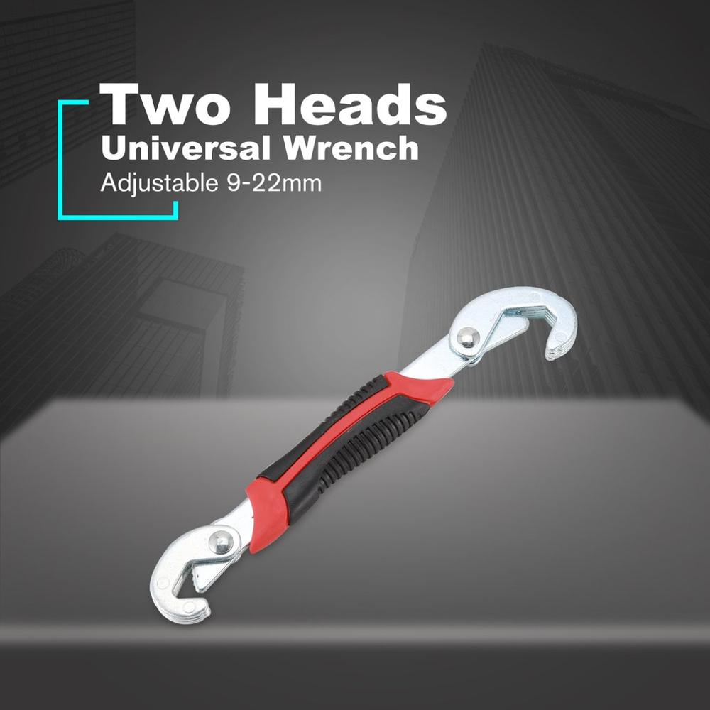 Two Heads Multi-Function Universal Wrench Adjustable Grip Wrench 9-22mm Ratchet Wrench Spanner Hand Tools for Pipes