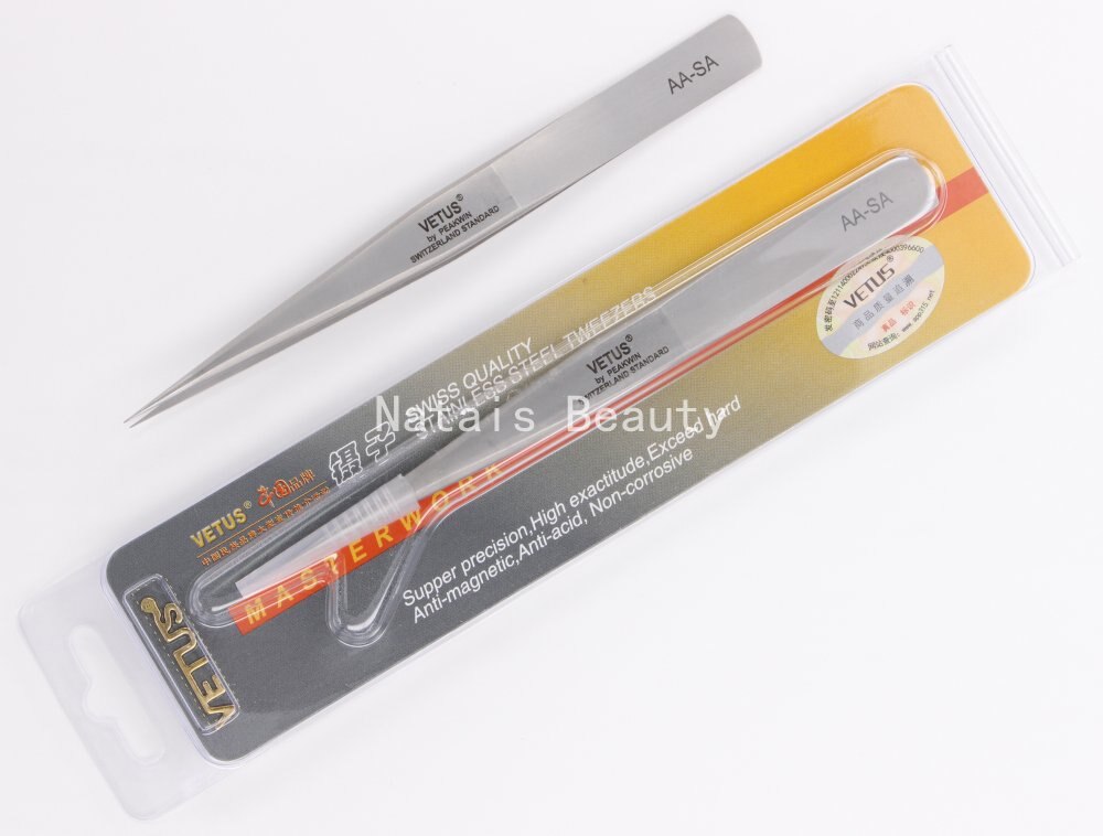 10pcs/lot VETUS stainless steel precision tip tweezers 2-SA eyelash beauty tools best: AA-SA