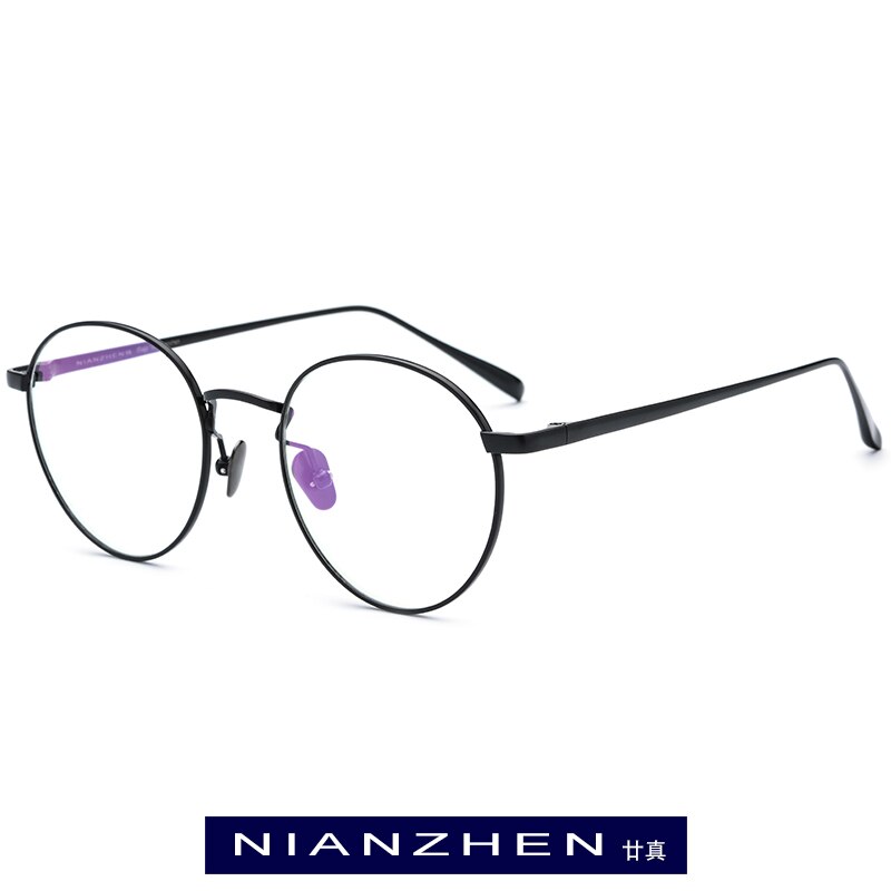 Pure Titanium Glasses Frame Men Vintage Round Myopia Optical Prescription Eyeglasses Women Female Retro Oval Korea Eyewear: Black