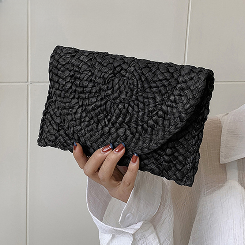 Fashionable Corn Husk Straw Bags Hand-woven Women Clutch Envelope Handbag Long Purse For Female Summer Beach Bag bolsa