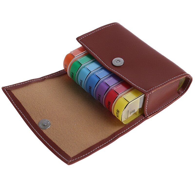 Reizen Pil Case Wekelijkse 7 Dagen Tablet Pillendoosje Holder Geneeskunde Organizer Container Case Portemonnee Geneeskunde Doos 28 Pleinen: brown