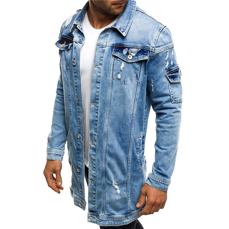 Idopy herre denim jakke bomber jakke long street vintage biker slim fit nødlidende hul rippet cowboy mandlige jean jakke og frakke