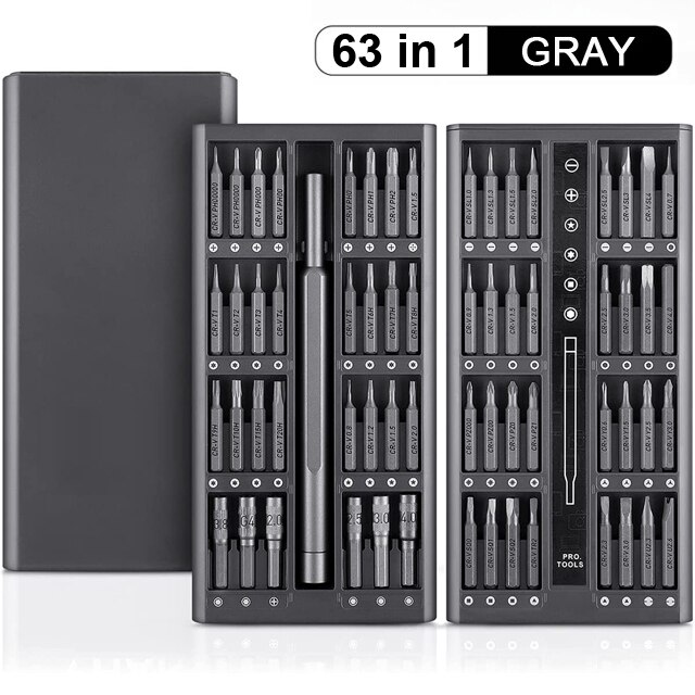 122 in 1 Magnetic Laptop Screwdriver Kit Computer Repair Kit Precision Screwdriver Set Small Impact Screw Driver Set with Case: 63in1 gray