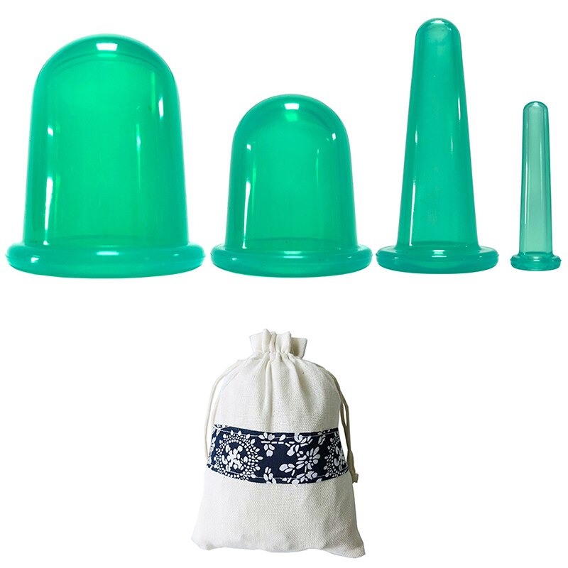 4Pcs Pot Siliconen Vacuüm Cupping Blikjes Voor Massage Ventouse Anti Cellulite Zuignappen Gezicht Lichaam Pijn Massage Masajeador: 4PCS Green with bag