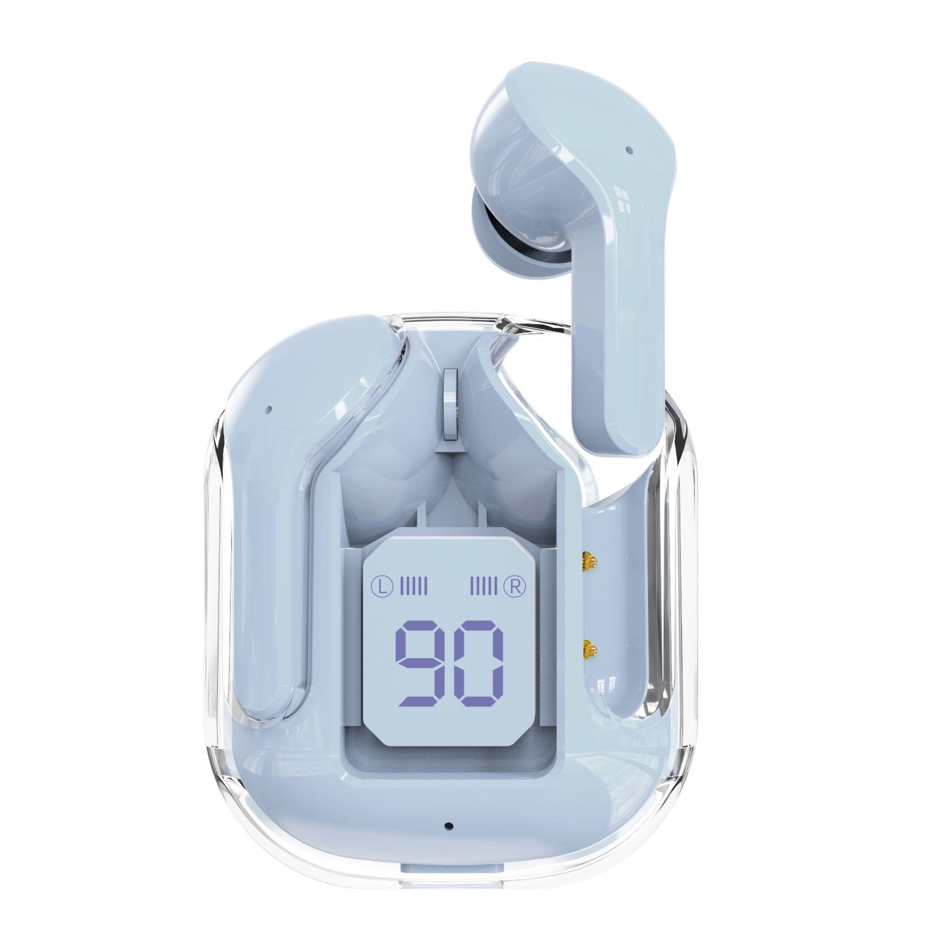 Original Wireless Bluetooth Earphone Transparent HIFI Headphones LED Power Digital Display Stereo Sound Earphones for Xiaomi: Blue