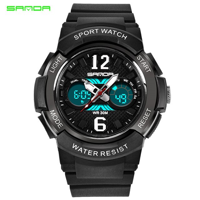 Sanda Quartz Sport Kinderen Horloges Led Digitale Horloge Jongen En Meisje Student Multifunctionele Waterdichte Elektronische Horloge: Black