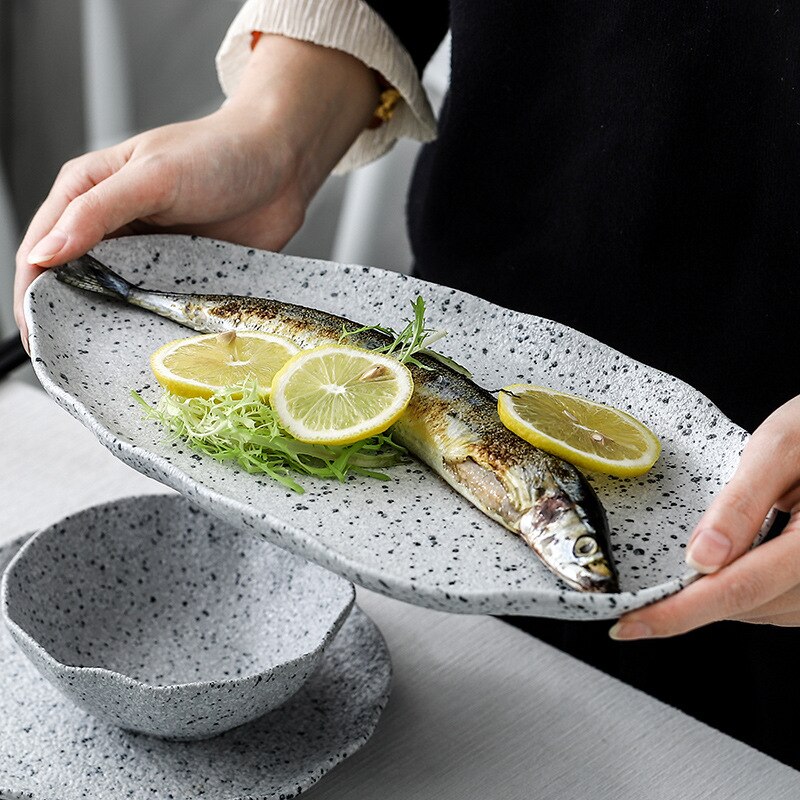 Keramisk aftensmad tallerken skål mad fad granit porcelæn med pletter dessert salat skål nordisk hjem dekorativ service tallerken