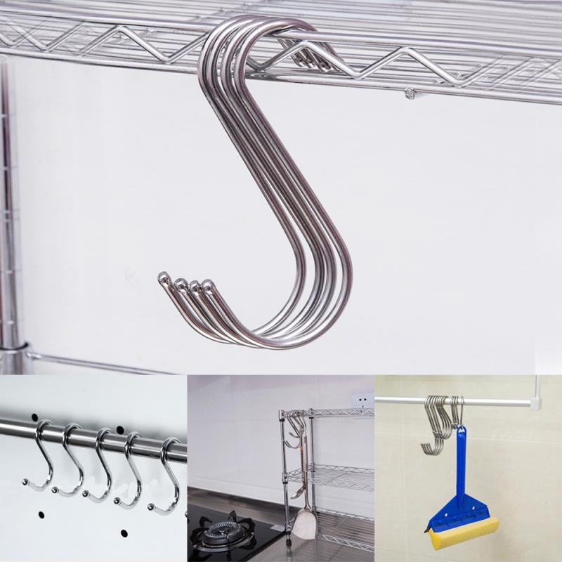 5pcs S-Shaped Hooks Clothing Sundries Organizer Rails Storage-Holders Bathroom Kitchen Stainless-Steel Black Practical Multiple