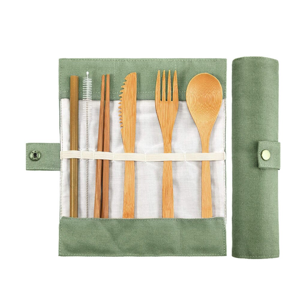 Travel Bamboo Cutlery Set Utensils Biodegradable Wooden Dinnerware Outdoor Portable Flatware Zero Waste Bamboo Tableware Set: GN