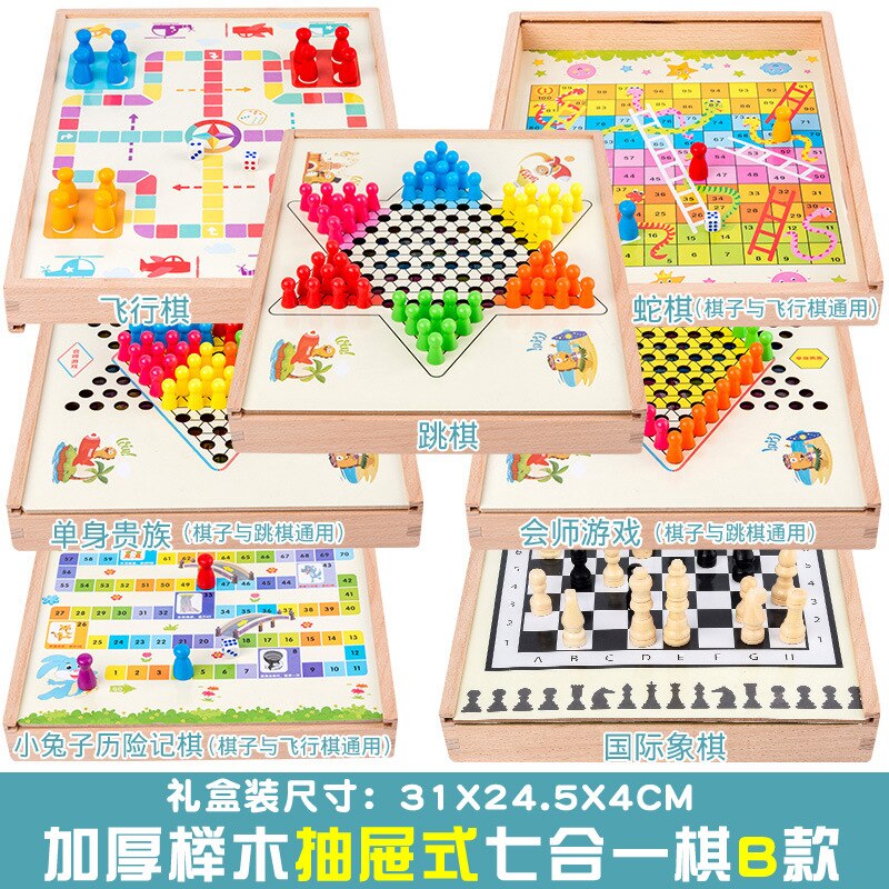 Kinderen Jongens Meisjes Vliegende Schaken Checkers Houten Multifunctionele Spel Schaken Backgammon Schaken Arena Schaken Puzzel Speelgoed Baby: 9