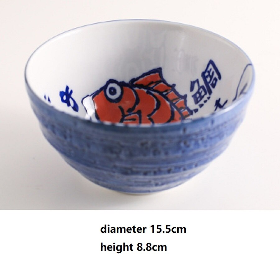 1 pc japansk skålplade keramisk skål underglasur fiskemønstret udsøgt husstand lavet i japan: Diameter 15.5cm