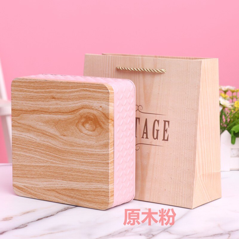 Caja de hierro de grano de madera de alta gama, caja cuadrada de Metal, embalaje de galletas, turrón de Chocolate, de dulces de Navidad, caja de almacenamiento para el hogar, 1 ud.: Rosa