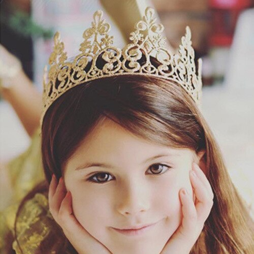 2020New Children's Hair Ornaments Golden Crown Hair Hoop Girl Full Moon Photo Props Parent-child Wedding Birthday Hair Clip: Black