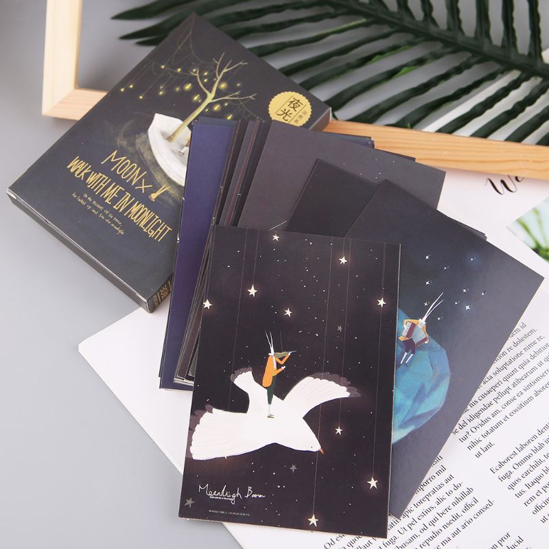 30pcs Vintage Luminous Postcard Glow In The Dark Moon Light Greeting Post Card Novelty Xmas Greeting Cards