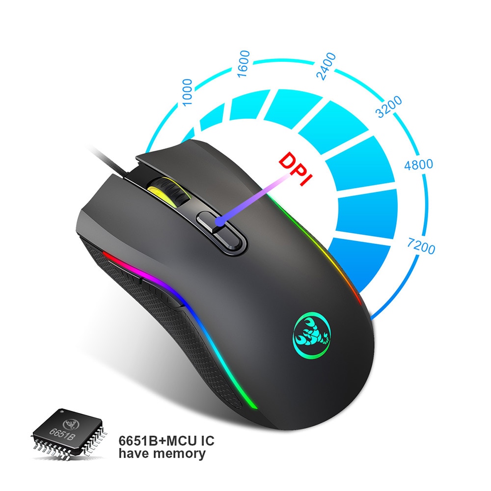 Gaming Mouse Gamer Mechanical Mouse Adjustable 3200DPI Programmable Buttons-7 RGB Lighting Modes Ergonomic USB Mice for PC