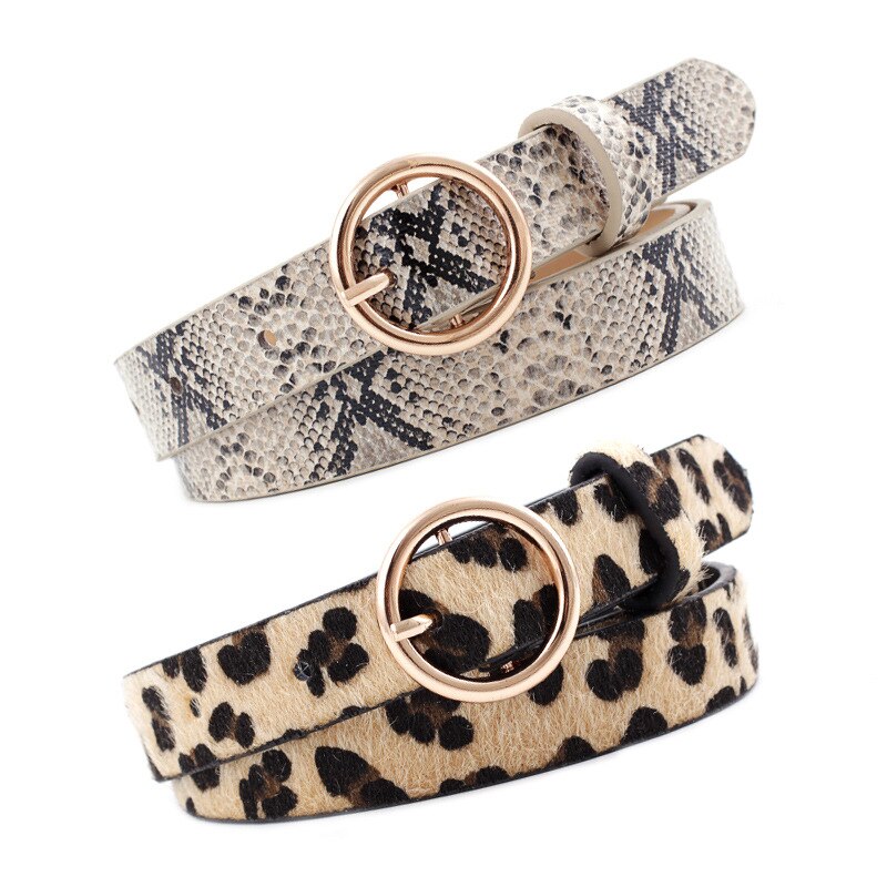 Leopard Belt Women Snake Zebra Print Thin Horsehair Waist Belt PU Leather Gold Ring Buckle Belts for Ladies Female
