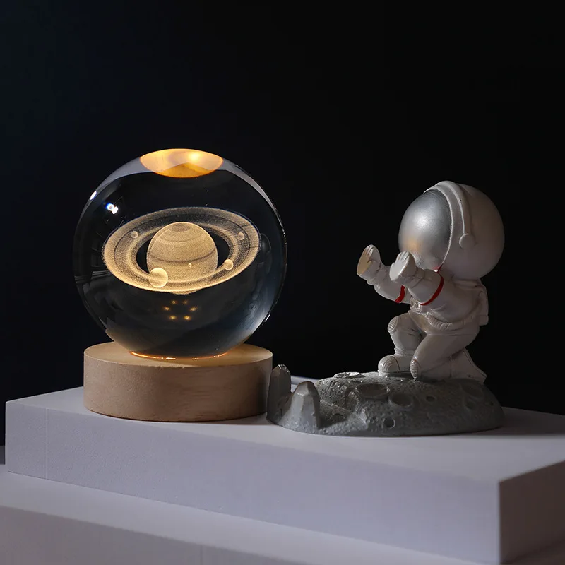 Veilleuse LED USB, lampe boule de cristal Galaxy, lampe 3D planète lune, décoration de la maison, de festival