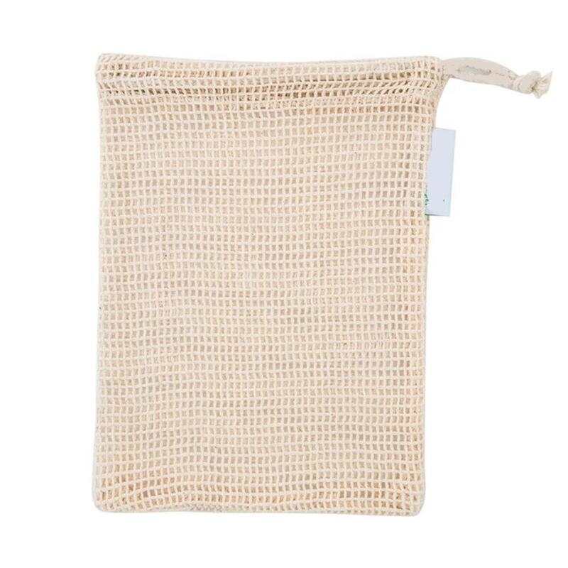 Reusable Cotton Mesh Vegetable Bags Produce Bag Kitchen Bag Drawstring With Fruit Vegetable Storage R1W6