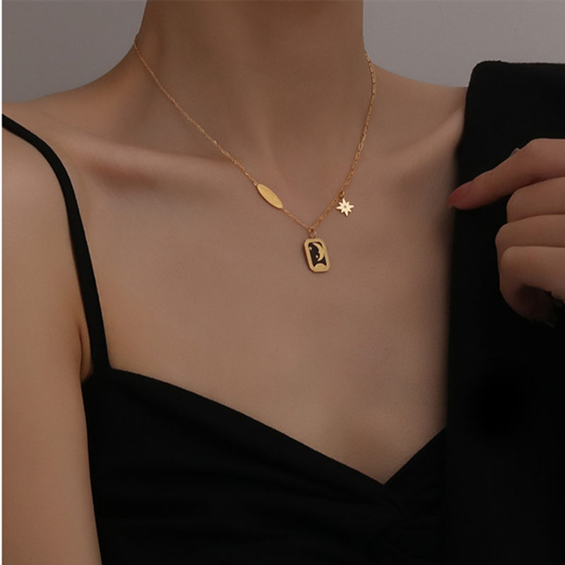 HangZhi Koreaanse Vintage Waterdruppel Ster Ronde Beer Ovale Hanger Ketting Geometrische Gouden Kleur Titanium Stalen Sieraden