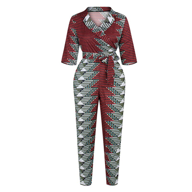 Høstkjole africaine news afrikanske kjoler for kvinner off the shoulder dashiki print v-hals jumpsuit pluss damekl.: Farge 2 / Xl