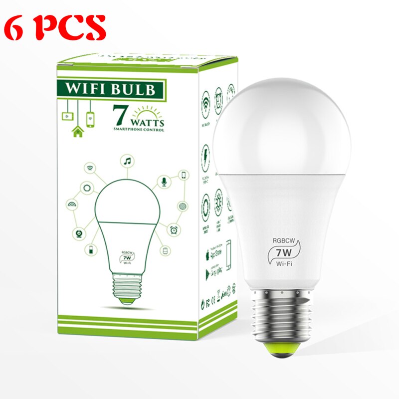 1/2/3/4/5/6/7/8/10pcs E27 LED Lamp RGB 7W Bluetooth Wifi APP Control Smart Bulb RGBWW LED Bulb Work with Google Home Alexa: 6 PCS