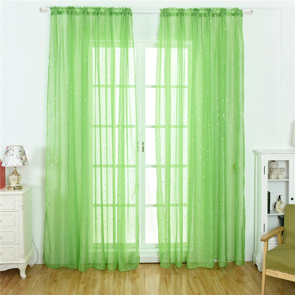 Home Sheer Vorhänge Ösen Romantische Silber Sterne Folie Fenster Behandlung für Mädchen Schlafzimmer Glitter Stars Dünne und: Green