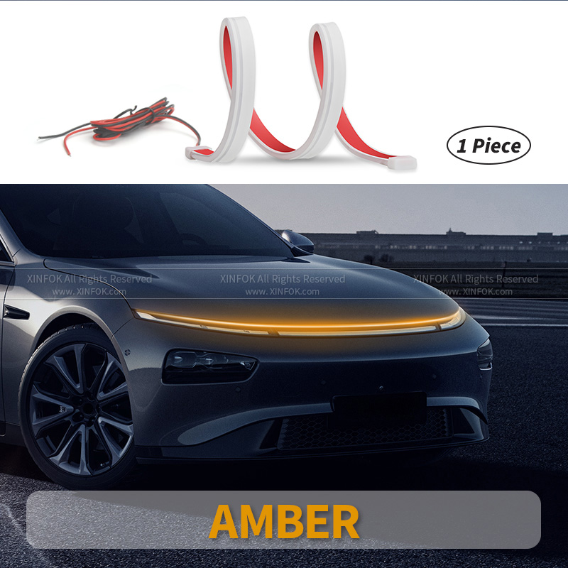 XINFOK LED bande de lumières de capot de voiture universelle Auto lampes d'ambiance décoratives lumières d'ambiance pour voiture feux de jour DRL 12: YELLOW / 3000k