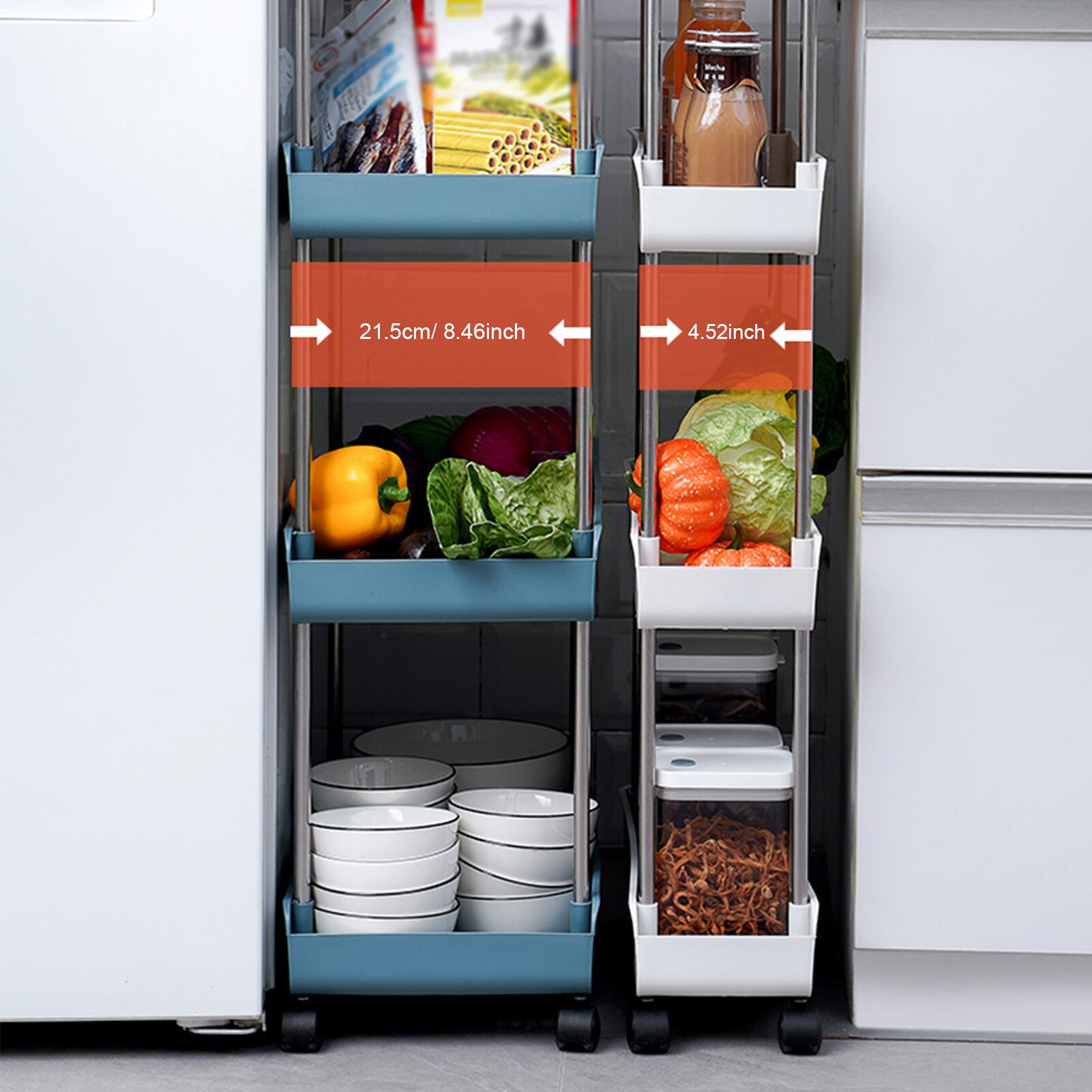 Kitchen Trolley 3/4 Tier bedroom snacks Cart Bathroom Storage Rack with Wheels Househlod Standing Shelf Service Cart