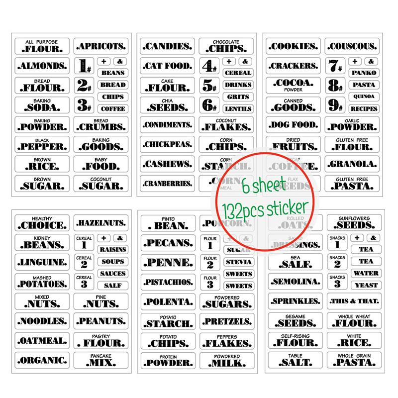Farmhouse Pantry Labels 6 Sheets Transparent Waterproof Pantry Stickers Food Jar Labels for Pantry Organization
