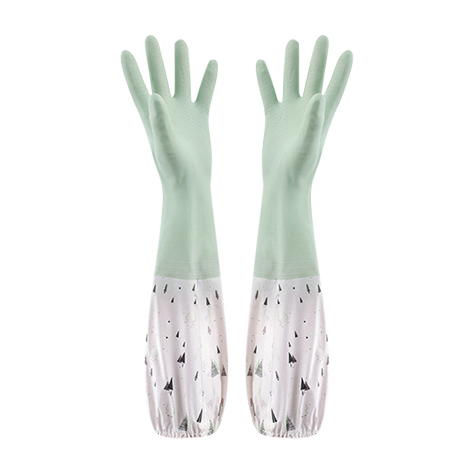 Long Sleeve Wash Dishes Household Cleaning Gloves Kitchen Waterproof Dishwashing Gloves Rubber Bands Gloves Scrubs Glove: green / S