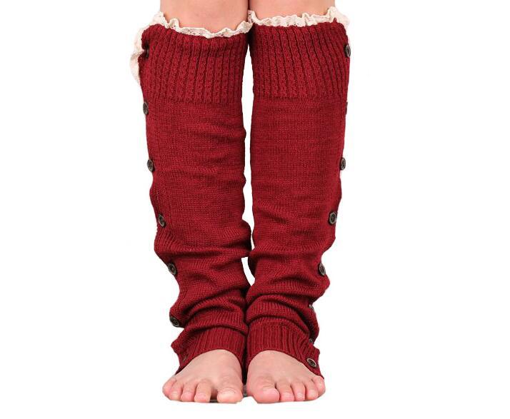 Calentadores de encaje con botones para mujer, botas de punto, calcetines, puños hasta la rodilla, polaina alta, novedad, , Invierno: christamas red
