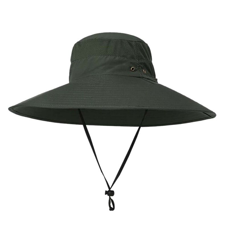 Gorro de pesca de verano para hombre, sombrero de pesca grande para exteriores, protección solar transpirable contra rayos UV, gorro de Sol para pescar: Verde militar