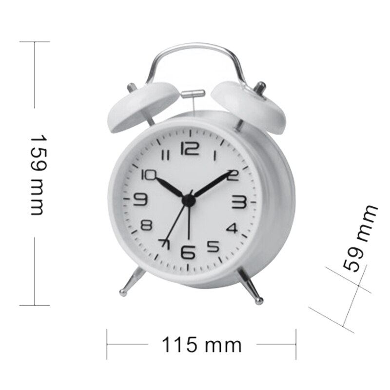 Double Bell Alarm Clock Desktop Mechanical Alarm Mute Clock Bell for Kids -White